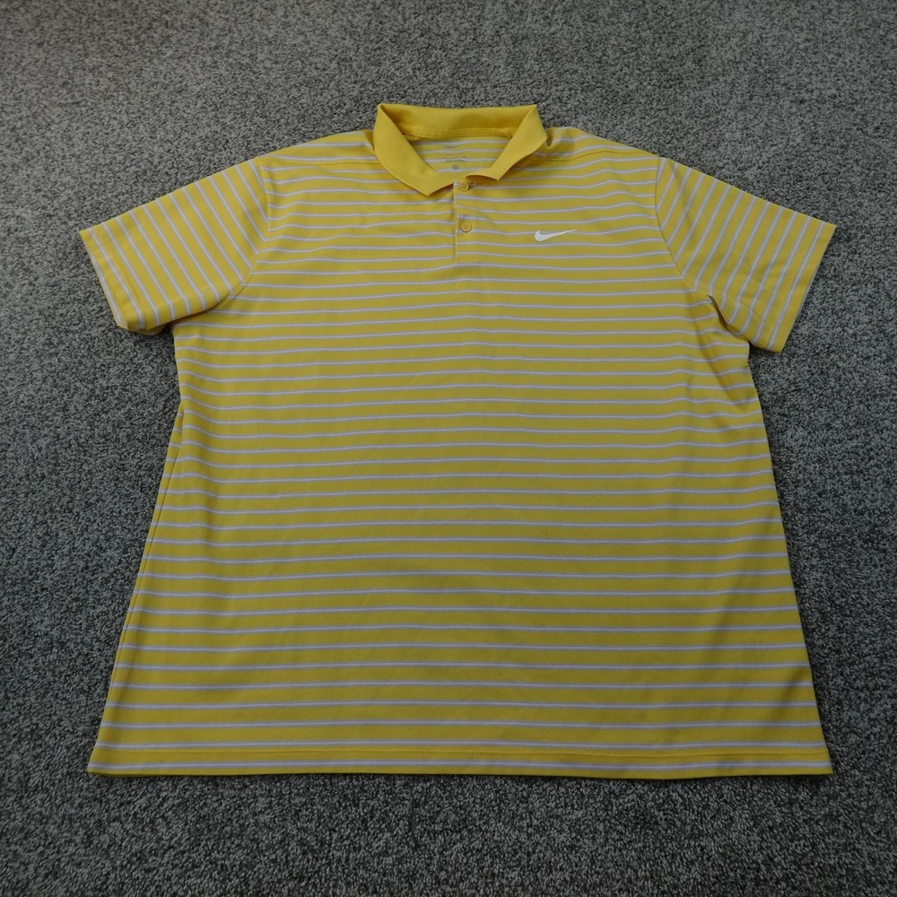 Nike Polo Shirt Mens 2XL Yellow Stripe Dri Fit Golf Performance Preppy Athletic - Picture 1 of 10